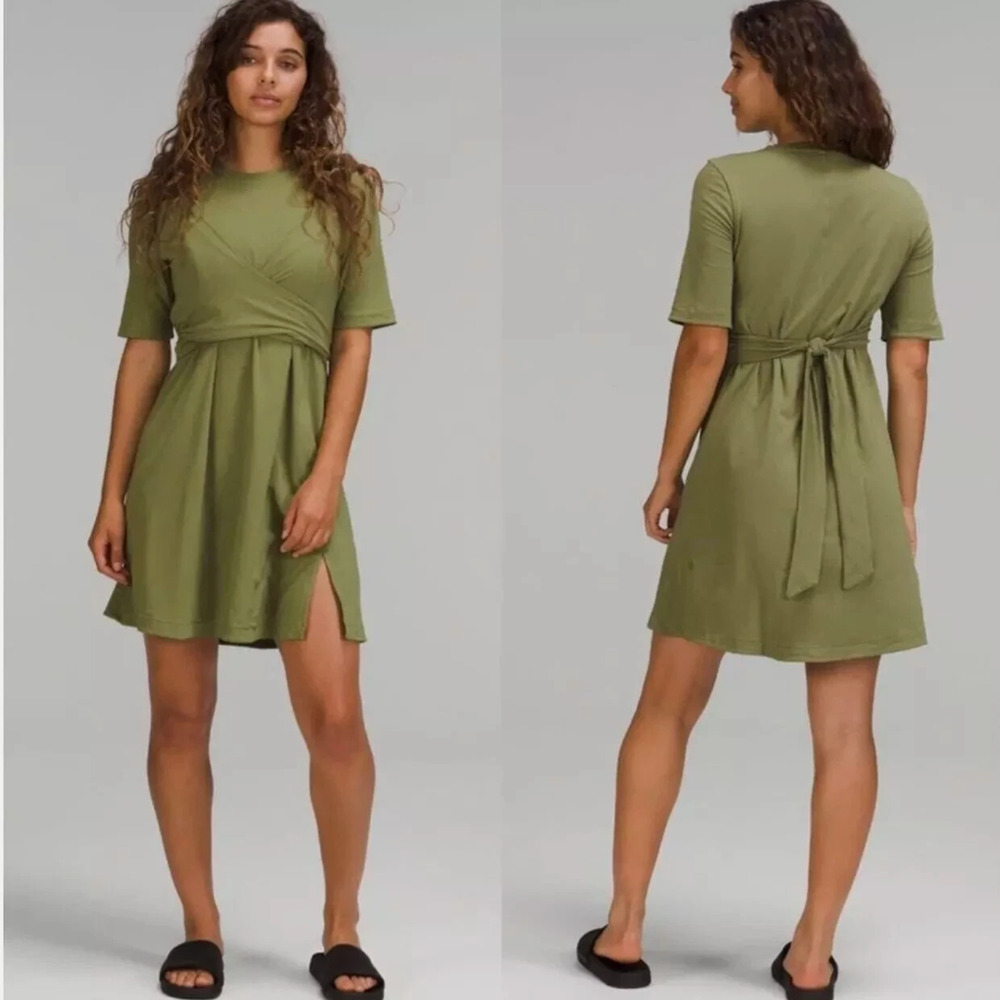 Lululemon Dress 8 Womens Cotton Wrap Front T Shirt Green Tennis Athleisure Comfy